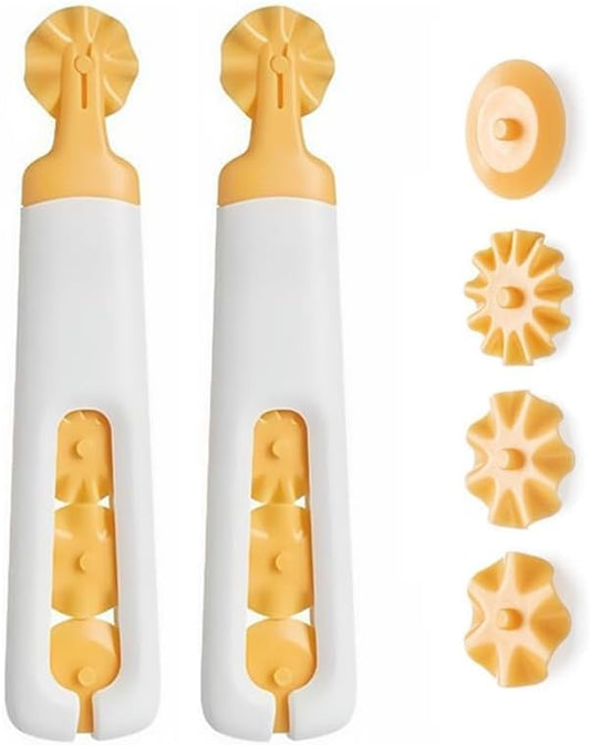 2 pcs Italian Pasta Cutter with 8 Replaceable Roller Cutters, White and Yellow, Professional Pastry Dough Tool for Baking