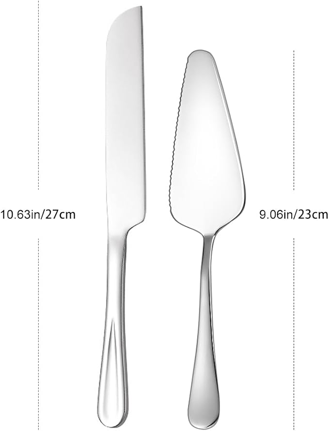 Wedding Cake Knife and Server Set,Stainless Steel Cake Cutting Set,2Pcs Silver Include 10.63" Cake Cutter And 9.06" Cake Server for Wedding, Birthday, Parties and anniversary