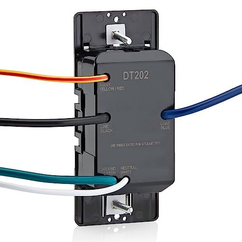 Leviton Countdown Switch for lights, attic, heaters, pool pumps, 15-30 min, 1-2 hour, Neutral Wire Required, 20A, 1 HP/16A Fan/Motor, Single Pole, Multi-Way or Multi-Timer, DT202-1LW, White