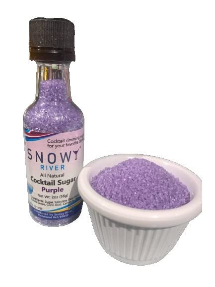 Snowy River Purple Cocktail Sugar - Kosher Certified Naturally Colored Purple Cocktail Rimmer (2oz Bottle, Medium Crystal)