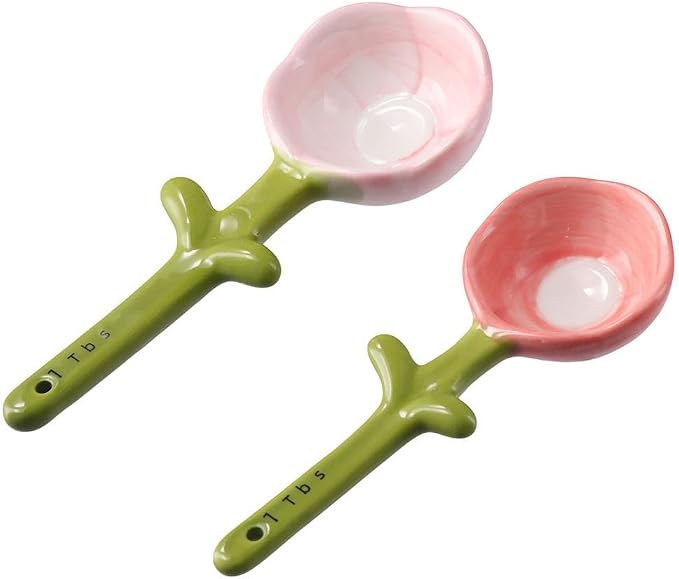 Sunflowers Measuring Spoons and Cups Set, Cute Ceramic Measuring Spoons, Baking Sunflowers Measuring Spoon with Holder for Milk Powder Sugar Salt Wet Dry Ingredients