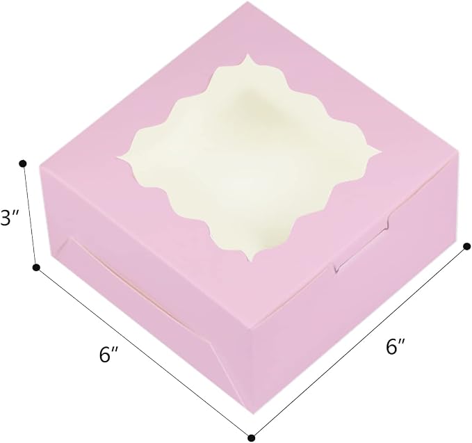 Bakepacker 60pcs Lavender Bakery Boxes with Window 6x6x3 inches Thick & Sturdy Macaroon Pastry Boxes Cookie Boxes for Bakerys
