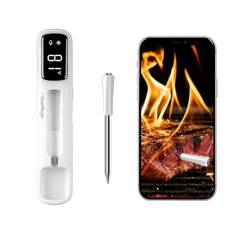 4-inch Short Probe Wireless Meat Thermometer – 1000ft Bluetooth, Clear LED Display, 60-Min Offline Data Storage – Digital Food Thermometer for BBQ, Grill, Oven, Rotisserie