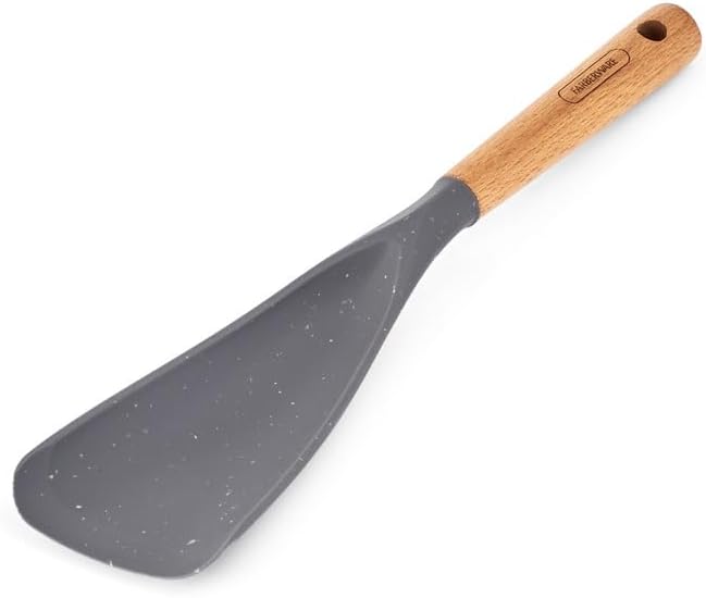 Farberware Pro Spoonula with Grey and White Speckle Design - Beechwood Handle with Hang Hole - Flexible Scraper Spoon for Mixing, Scraping, and Serving in Kitchen