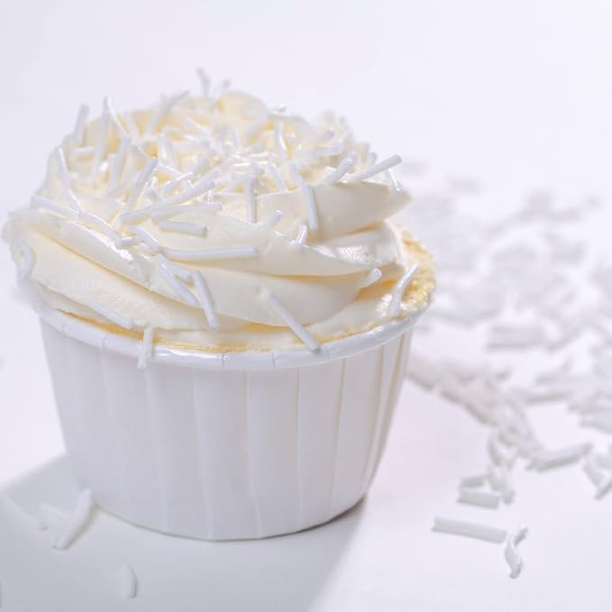 White Jimmies Sprinkles,Cake Dessert Sprinkles,Cookie,Sugar Pearl, Edible Candy Color Cake Sprinkles Gluten-Free Sugar for Baking Cupcake Cake Topper (white)