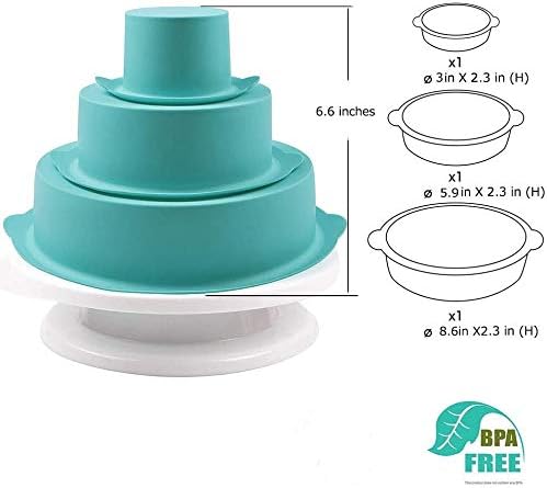 Webake Round Cake Pan Set Silicone Cake Molds Baking Pans for 3 Tier Cake Layer Tin, 8 Inch, 6 Inch, 3 Inch for Birthday, Wedding Anniversary, Halloween, Christmas Party