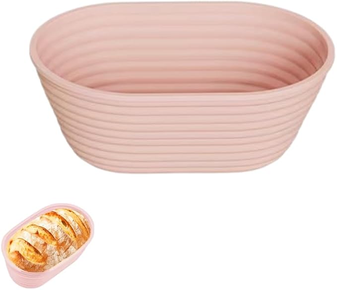 Banneton Bread Proofing Baskets,Silicone Sourdough Bread Baking Supplies, Bread Proofing Baskets for Sourdough, 10.2" Oval Collapsible Sourdough Baking Basket Pink (oval)