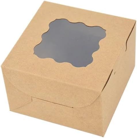 JIYIXhylera 48pcs 6x6x3 Inches Small Bakery Boxes with Window, Small Cake Boxes, Treat Boxes, Pastry Boxes, Dessert Boxes, Cookie Boxes, Mini Pie Boxes for Pastries, Pie, Chocolates, Cupcakes (Brown)