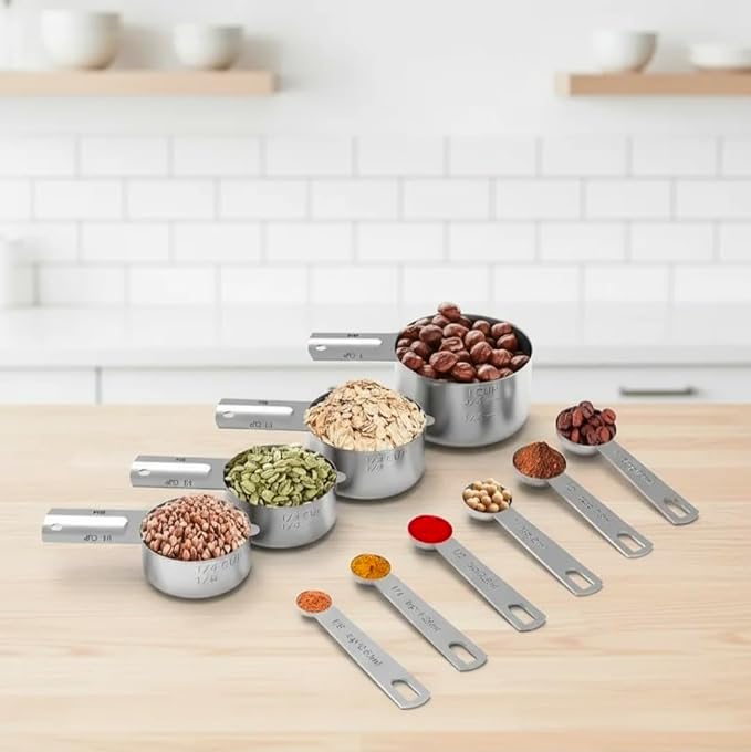 15 Piece Measuring Cups and Spoons Set, Stainless Steel Stackable Measuring Cups, Magnetic Measuring Spoons, Metal Baking Measuring Set for Cooking & Baking