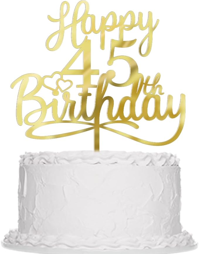 Sleyberoy Acrylic Happy 45th Birthday Cake Topper- Hello 45,Cheers to 45 Years,45th Anniversary/Birthday Party、 men and women Happy Forty-five Birthday Selected cake decoration (45th)