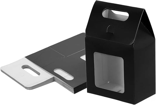 uxcell 12Pcs Gift Boxes, Favor Box with Clear Window and Handle, Stand Up Favor Treat Boxes for Candy, Cookies, Party Store, Packaging, Wedding, Black