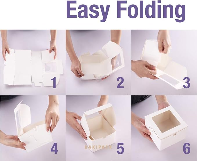 25 White Bakery Boxes with Window 5x5x3.5 Inches, Dessert Boxes to Go with Window, Treat Boxes for Small Bakery, Dessert, Candy, Cookies, Pastry, Party Favors, Wedding Cake