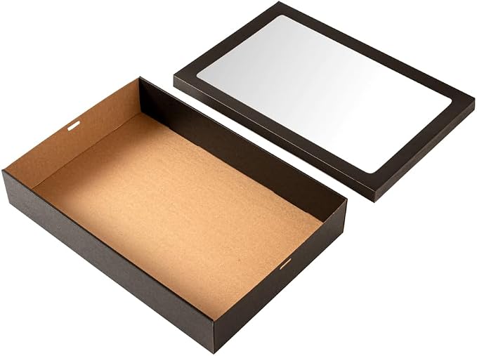 Restaurantware Cater Tek 17.9 x 12.3 x 3.2 Inch Baked Goods Boxes 100 Greaseproof Pastry Boxes - Window Lids Insert Tab Lock Black Paper Catering Boxes Easy Assembly For Charcuterie Or Cupcakes