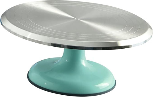 Fdit Cake Decorating Turntable, 10 Inch Silent Bearing Revolving Cake Stand Rounded Edges for Cake Decorating Supplies for Home (Blue)