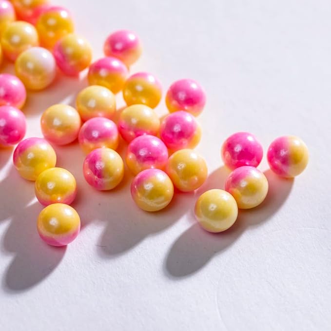 Pink Yellow Pearl Sprinkles,Cake sprinkles,Cookie sprinkles,Sugar Pearl, Edible Candy Pearls 7mm 130g 4.6OZ for Cake Cupcake Decorationg (Pink+Yellow)