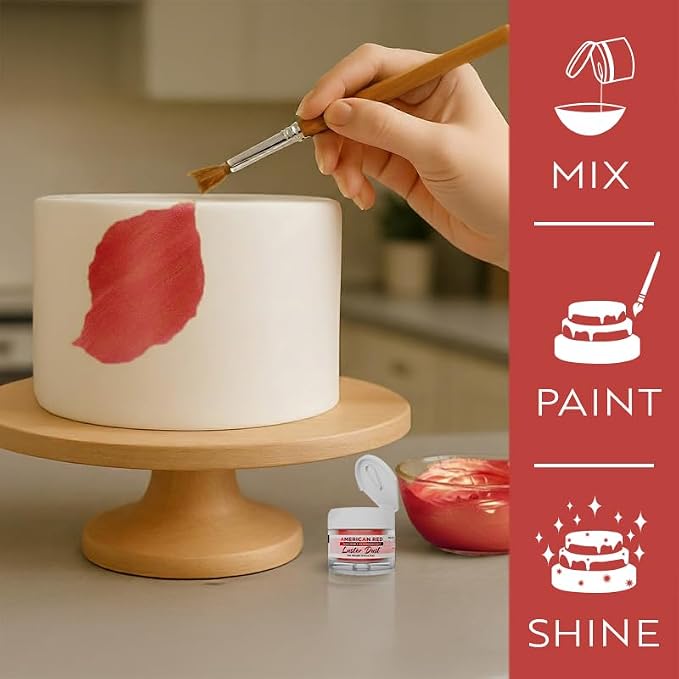 Luster Dust - American Red (4g 1x Jar) | Edible Vegan Dust & Paint for Cake Decorating, Ice Cream, Desserts, Cocktails and Beverages by Bakell