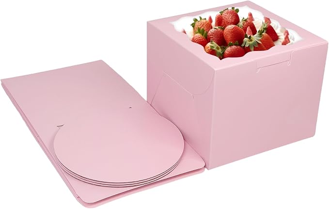Bakepacker 36pcs 6x6x5 Inches Cake Boxes with Window 18-Packs Pink 6 Inch Bakery Boxes (18 Cake Boxes +18 Cake Boards Included)
