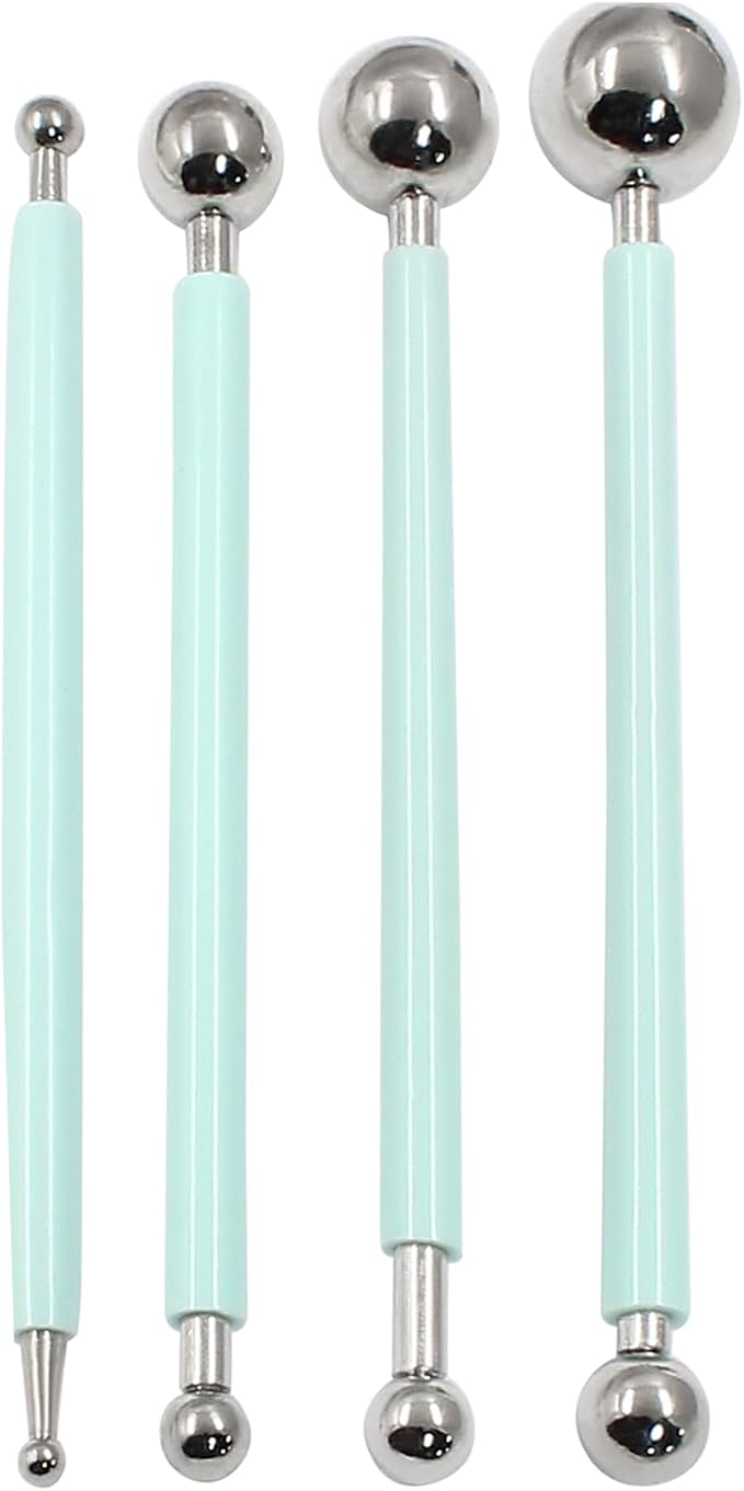 Cake Decorating Metal Ball, Metal Ball Fondant Tool Fondant Cake Pan Cake Decorating Tool Flower Sugar Craft Ball Model DIY Tool Clay Modelling Tools(Set of 4, Green)