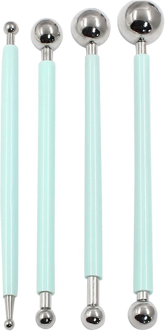 Cake Decorating Metal Ball, Metal Ball Fondant Tool Fondant Cake Pan Cake Decorating Tool Flower Sugar Craft Ball Model DIY Tool Clay Modelling Tools(Set of 4, Green)
