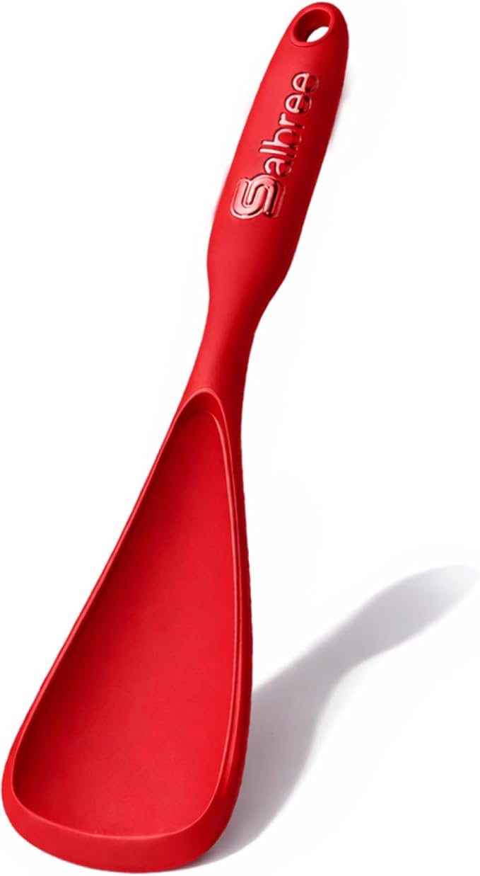 Silicone Spoon Spatula for Cooking - Multifunction Scoop Spatula Spoonula - Heat Resistant Cooking Spoon for Nonstick Cookware - Large Silicone Kitchen Spoon - Seamless Design (Red,1pc)