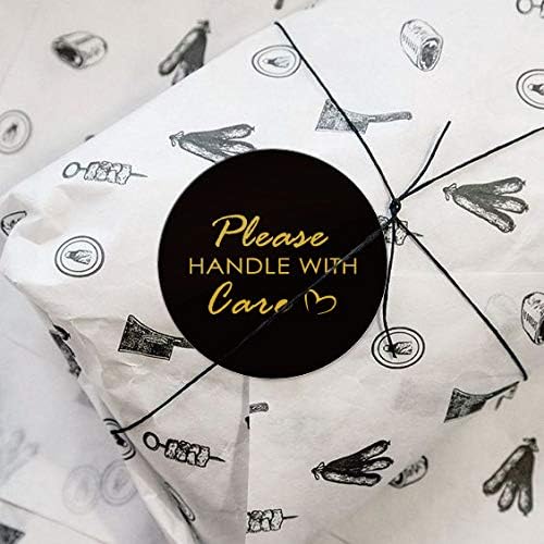 WRAPAHOLIC 2 Inch 500 Total Labels - Please Handle with Care Stickers - Gold Foil Business Thank You Stickers, Shipping Stickers for Party Decorations and Craft
