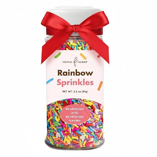Rainbow Sprinkles - Perfect Toppings for Ice Cream, Cupcakes, Cakes, and Cookies - Colorful Jimmies Sprinkles - 3.2 Ounces - Ice cream toppings - Perfect for Cake Decorating and More.