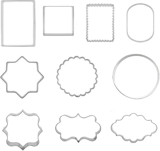 10PCS Stainless Steel Plaque Frame Cookie Cutters - Variety Shapes Fondant Cutters for Baking,Wedding,Birthday,Christmas,Metal Biscuit Molds for DIY Decorations