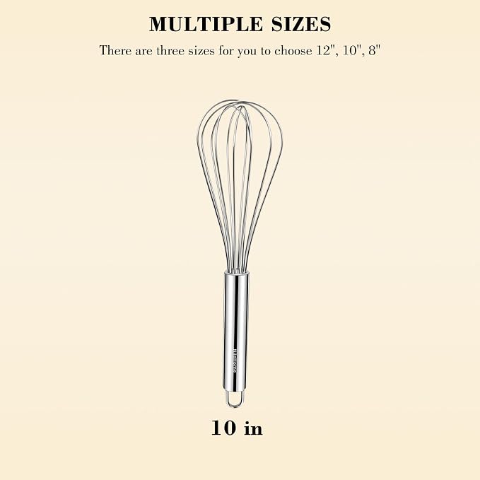 NileHome Stainless Steel Whisk 10" Kitchen Whisk Wisking Tool Kitchen Wisk Wire Whisks for Cooking, Whisking, Blending, Beating, Stirring