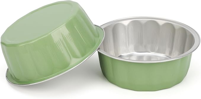 Beasea Disposable Ramekins 8oz, 100 Pack Pea Green Aluminum Foil Cups with Lids, Disposable Creme Brulee Muffin Cupcake Baking Cup Mini Pudding Cups for Party Wedding Birthday