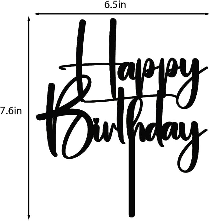 Acrylic black Happy Birthday Cake Topper, Happy Birthday Cake Bunting Deco, Baby Gender Reveal Party/Anniversary PartyDecoration Supplies (Acrylic black)