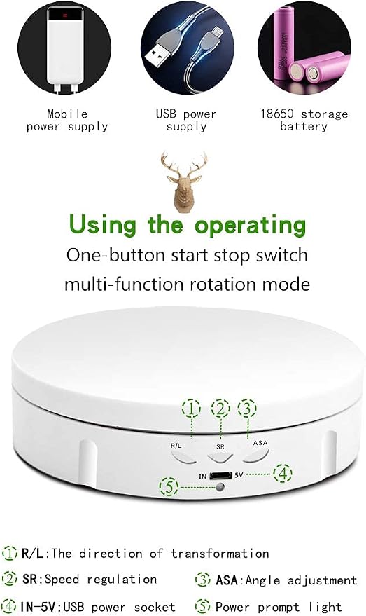 JAYEGT Motorized Rotating Display Stand, 5.74inch /22lbs Load, 360 Degree Electronic Turntable Display Stand for Photography Products Shows , Jewelry, Watch, 3D Models, Cake (Black/Button Control/rechargeable)