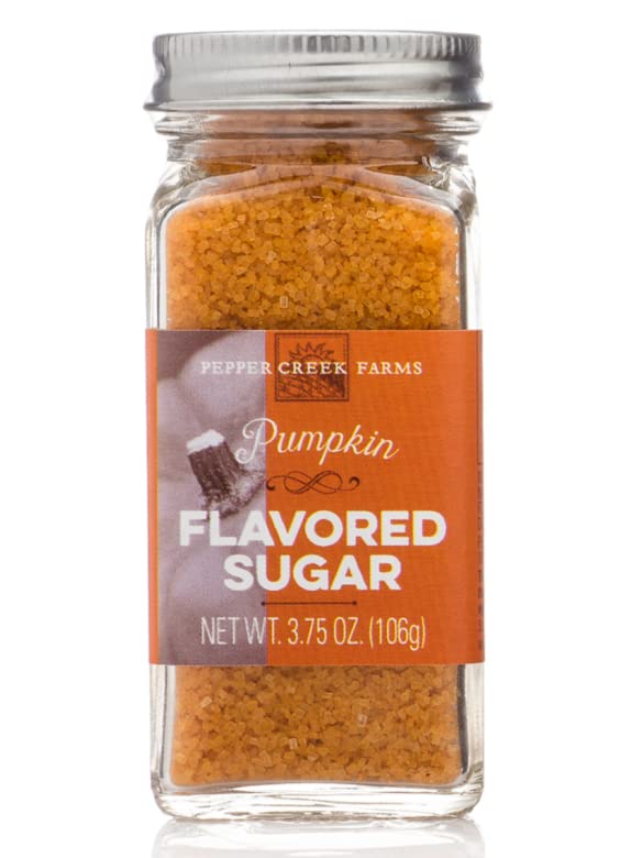Pepper Creeks Farms PUMPKIN Flavored Sugar - 3.75 Ounce Bottle - Enhance everything from baked goods to cocktails!
