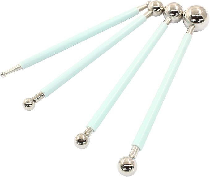 4Pcs Light Green Ball Shaped Cake Dotting Tool, 8 Head Fondant Ball Tool Stainless Steel Modeling Ball Tool, Metal Ball Mold Tool for Cake Decoration, Sculpting, DIY