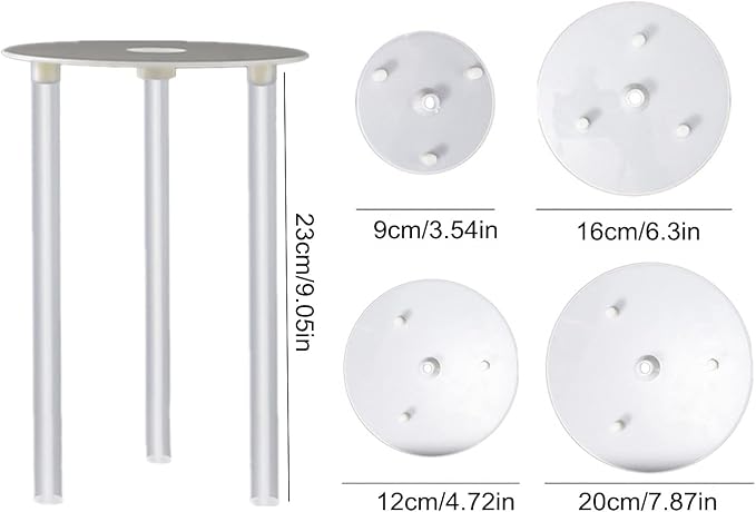 Cake Tier Supports,4 Pcs Reusable 9/12/16/20cm Cake Boards and 12 Pcs Cake Dowel Rods for Tiered Cake Construction and Stacking