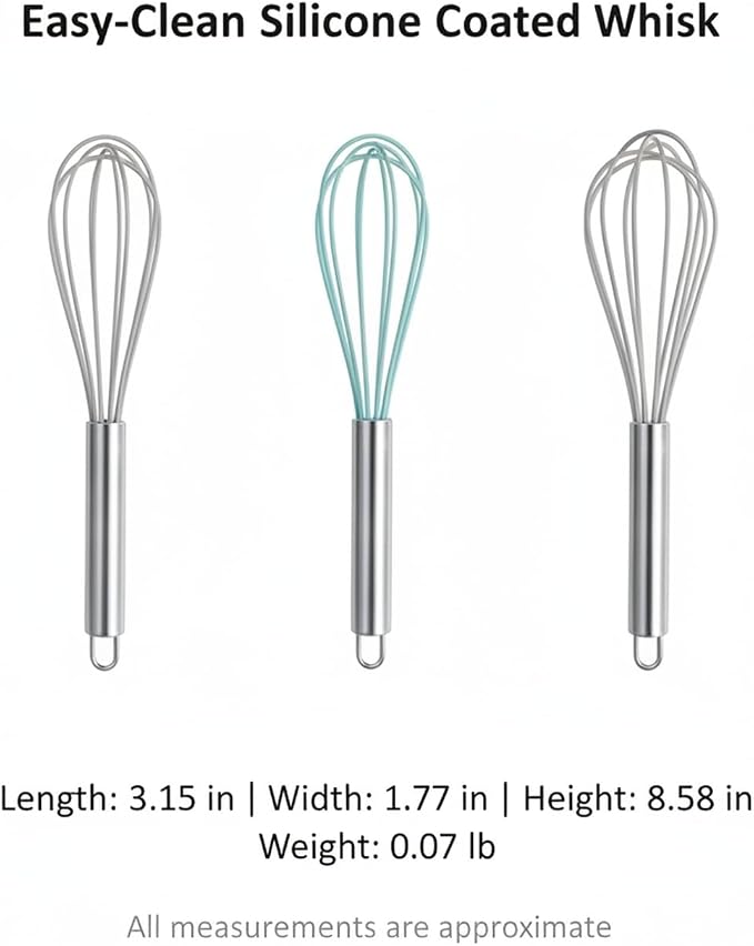 Home Bakers Silicone Coated Whisk, Stainless Steel Wire Mixer for Non-Stick Pots and Bowls, Suitable for Daily Cooking (1 Count)