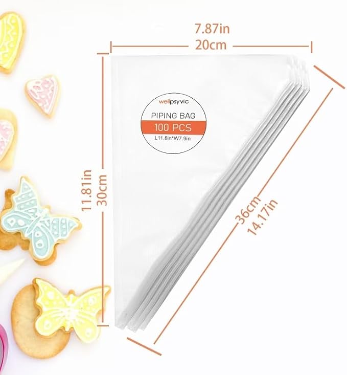 Piping Bags,100pcs 12 Inch Anti Burst Disposable Cake Decorating Bags,Non-Slip Pastry Bags-Ideal for Cakes,Cream Frosting and Cookie Decorating
