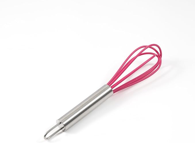 Mini Whisks 6 inch 4Pcs silica gel stainless steel Whisk, Hand Egg Mixer for Flour Cake Egg, Kitchen Cooking Baking Use Whisk (red)