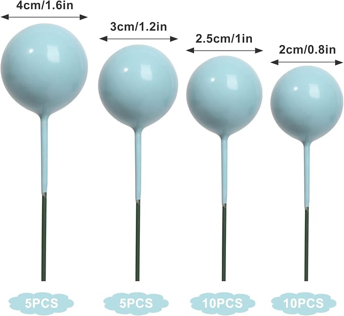 30 PCS Balls Cake Topper DIY Cake Insert Toppers Ball Cake Picks Cupcake Topper for Birthday Party Baby Shower Wedding Cake Decoration（Blue）