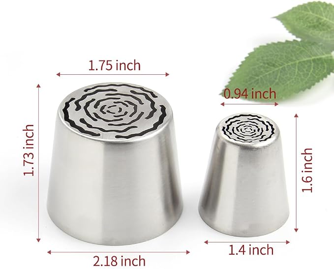 14 PCS Russian Piping Tips Set,Stainless Steel Icing Nozzles for Cake Decorating, Cream Flower Bouquet DIY Cookies, Desserts Baking Tools 1 XXL,1 XL,1 Medium Leaf,10 Piping Bags,1 Brush(S84)