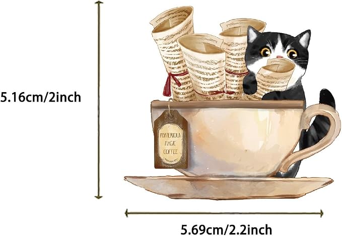 50pcs Cats Coffee Flower Stickers Cute Kitchen Baking Stickers Transparent Recipe Waterproof Stickers Pack for DIY Scrapbook Water Bottles,Laptop,Funny Bakery Themed Party Decorations