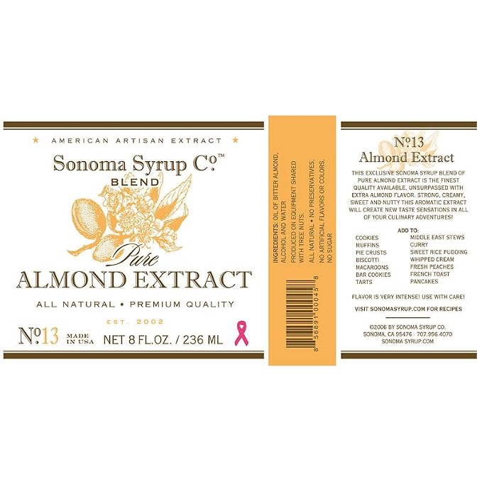 Sonoma Syrup Co Pure Almond Extract 8 oz | for Baking | Hand Crafted in the USA