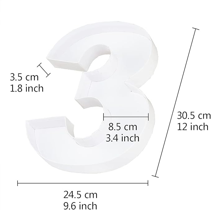 WENPACK 12.5" Cardboard Carton Number Shaped Tray for Charcuterie Mache Fresas Fillable Sweets Candy Box with Clear Lid (White, 3)