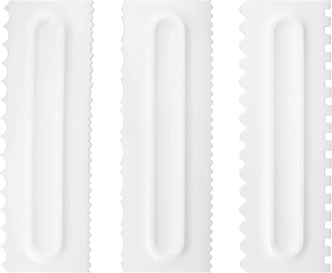 3Pcs Set Cream Scraper Plastic Scraper Fondant Cake Modeling Tool for Dessert Decoration Food Grade Safe Smooth Surface Easy Demould Durable Reusable Cake Decorating Kit White