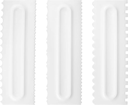 3Pcs Set Cream Scraper Plastic Scraper Fondant Cake Modeling Tool for Dessert Decoration Food Grade Safe Smooth Surface Easy Demould Durable Reusable Cake Decorating Kit White