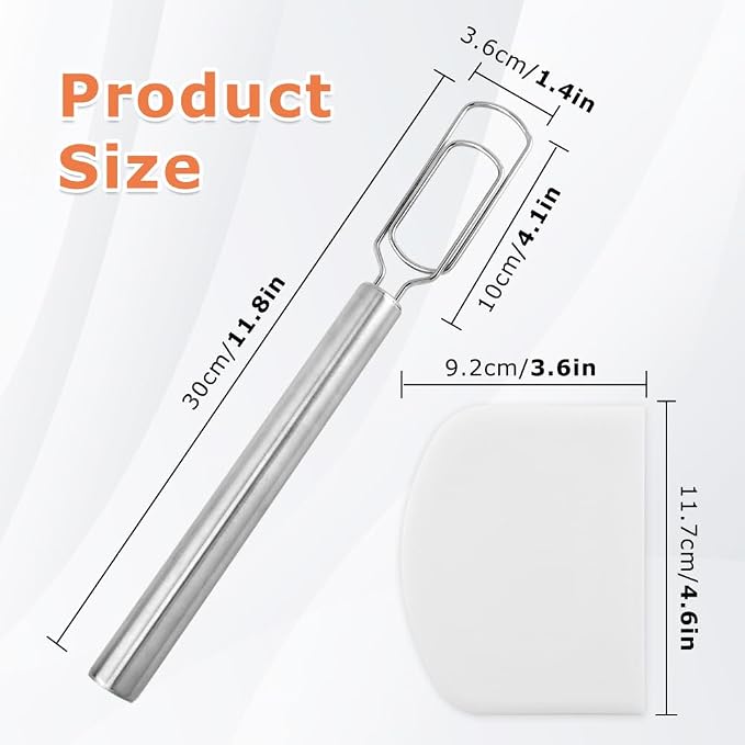 12” Danish Dough Whisk for Sourdough Starter,with Dough Scraper,Stainless Steel Dutch Whisk,Sourdough Whisk for Baking,Sourdough, Pizza,Pastry Baking,Reaching Bottom of Jar