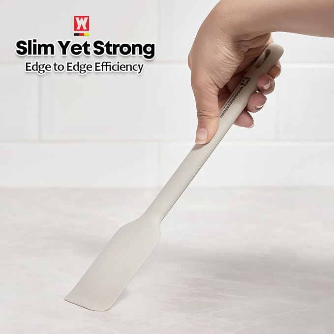 Wagensteiger Light Gray Silicone Scraping Spatula: Cooking Tool with Heat Resistant, Protects Surfaces with Gentle Head Design, Cooking Spatula for Spreading & Mixing, BPA Free (11.22inch x 2.17inch)