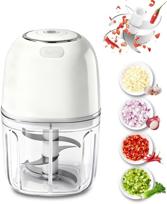 Joyzan Electric Garlic Chopper, Mini Food Processor Veggie Grinder 350ML | Portable Small Onion Mincer Cordless Blender Masher USB Rechargeable Cutter 6 Blades Chili Fruit Vegetable Ginger Spices