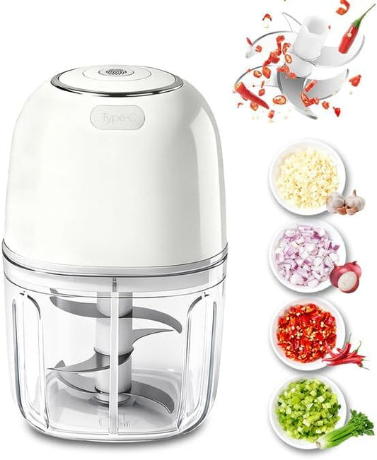 Joyzan Electric Garlic Chopper, Mini Food Processor Veggie Grinder 350ML | Portable Small Onion Mincer Cordless Blender Masher USB Rechargeable Cutter 6 Blades Chili Fruit Vegetable Ginger Spices