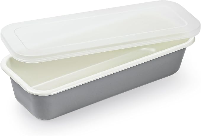 Webake Large Enamel Bread Pan with Lid, Long Banana Bread Loaf Pan for Baking, Non-Stick Rectangle Cake Pan Enamelware 12 x 4.5 Inch