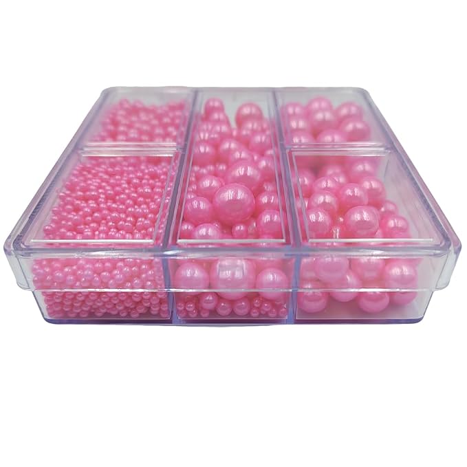 Pink Pearl Sprinkles for Cake Decorating, 4 Sizes Mix Size Sugar Pearls for Cupcake Topper, Ice Cream, Donuts, Baking Decoratings (2mm, 4mm, 7mm, 10mm)